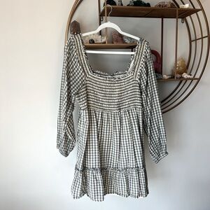 American Eagle Checkered Smocked Square Neck Dress